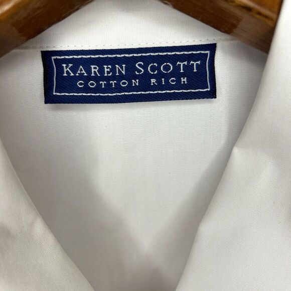 Karen Scott Embroidered Blouse White Button‎ Up Short Sleeved Sz In Description - Picture 4 of 5
